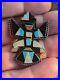 1960s ZUNI Sterling Silver KNIFEWING PIN Turquoise Inlay Vintage Native American