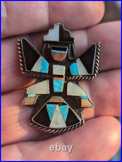 1960s ZUNI Sterling Silver KNIFEWING PIN Turquoise Inlay Vintage Native American