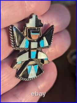 1960s ZUNI Sterling Silver KNIFEWING PIN Turquoise Inlay Vintage Native American