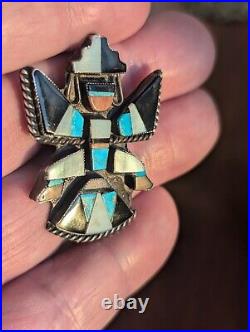 1960s ZUNI Sterling Silver KNIFEWING PIN Turquoise Inlay Vintage Native American