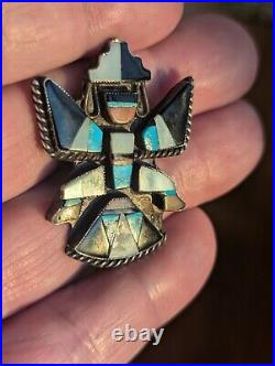 1960s ZUNI Sterling Silver KNIFEWING PIN Turquoise Inlay Vintage Native American