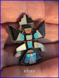 1960s ZUNI Sterling Silver KNIFEWING PIN Turquoise Inlay Vintage Native American