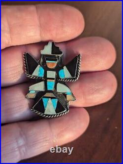 1960s ZUNI Sterling Silver KNIFEWING PIN Turquoise Inlay Vintage Native American