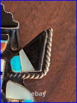 1960s ZUNI Sterling Silver KNIFEWING PIN Turquoise Inlay Vintage Native American