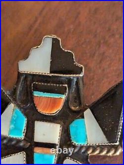 1960s ZUNI Sterling Silver KNIFEWING PIN Turquoise Inlay Vintage Native American