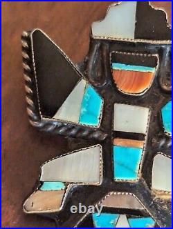 1960s ZUNI Sterling Silver KNIFEWING PIN Turquoise Inlay Vintage Native American