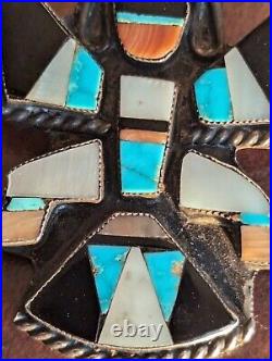 1960s ZUNI Sterling Silver KNIFEWING PIN Turquoise Inlay Vintage Native American