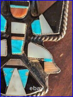 1960s ZUNI Sterling Silver KNIFEWING PIN Turquoise Inlay Vintage Native American