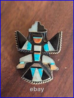 1960s ZUNI Sterling Silver KNIFEWING PIN Turquoise Inlay Vintage Native American