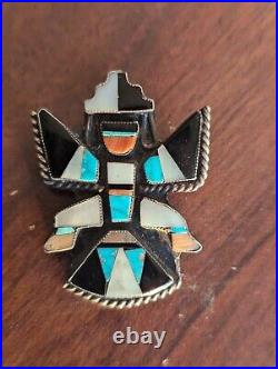 1960s ZUNI Sterling Silver KNIFEWING PIN Turquoise Inlay Vintage Native American