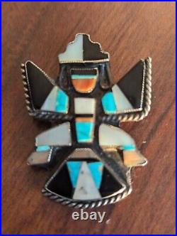 1960s ZUNI Sterling Silver KNIFEWING PIN Turquoise Inlay Vintage Native American