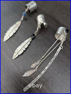 3 Vintage Native American Sterling Silver Feather Ear Cuffs Navajo Jewelry Lot