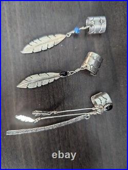 3 Vintage Native American Sterling Silver Feather Ear Cuffs Navajo Jewelry Lot