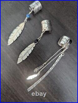 3 Vintage Native American Sterling Silver Feather Ear Cuffs Navajo Jewelry Lot