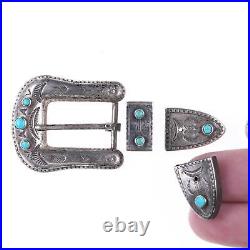 40's-50's Maisels Shop Native American Stamped silver and turquoise ranger belt