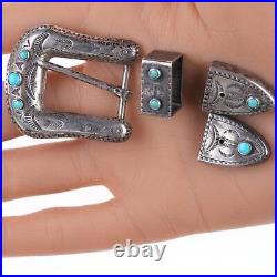 40's-50's Maisels Shop Native American Stamped silver and turquoise ranger belt