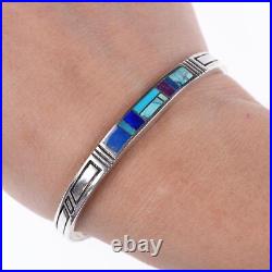 6.5 Vintage Native American silver channel inlay bracelet