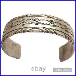 73grams Maggie Perry Native American Navajo STERLING SILVER STAMPED BRACELET