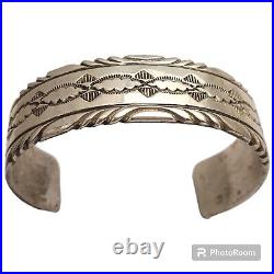 73grams Maggie Perry Native American Navajo STERLING SILVER STAMPED BRACELET