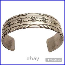 73grams Maggie Perry Native American Navajo STERLING SILVER STAMPED BRACELET