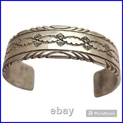 73grams Maggie Perry Native American Navajo STERLING SILVER STAMPED BRACELET