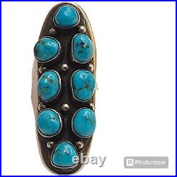 Alluring Kewa artist KA-CHA Sterling Silver Kingman Turquoise Cluster Ringsz6.5