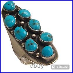 Alluring Kewa artist KA-CHA Sterling Silver Kingman Turquoise Cluster Ringsz6.5