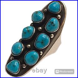 Alluring Kewa artist KA-CHA Sterling Silver Kingman Turquoise Cluster Ringsz6.5