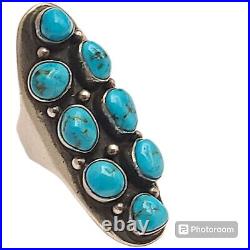 Alluring Kewa artist KA-CHA Sterling Silver Kingman Turquoise Cluster Ringsz6.5