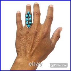 Alluring Kewa artist KA-CHA Sterling Silver Kingman Turquoise Cluster Ringsz6.5