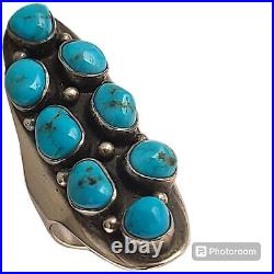 Alluring Kewa artist KA-CHA Sterling Silver Kingman Turquoise Cluster Ringsz6.5