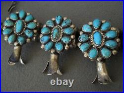 BEGAY Native American Turquoise Cluster Sterling Silver Squash Blossom Necklace