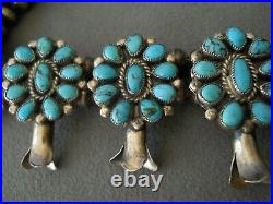 BEGAY Native American Turquoise Cluster Sterling Silver Squash Blossom Necklace