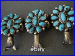 BEGAY Native American Turquoise Cluster Sterling Silver Squash Blossom Necklace