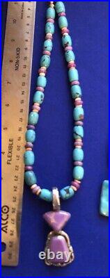 BH Native American Bead Necklace & Purple Turquoise Sterling Silver Pendant