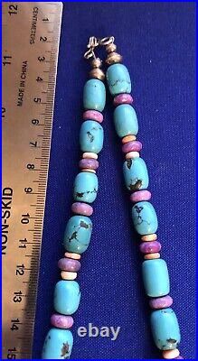 BH Native American Bead Necklace & Purple Turquoise Sterling Silver Pendant