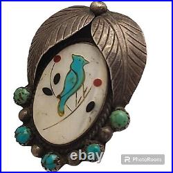 BIG VINTAGE ZUNI Vera Halusewa BLUEJAY TURQUOISE NATIVE AMERICAN SILVER RINGsz8