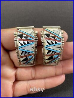 Beautiful Native American Vtg Sterling Silver Turquoise Shell Inlay Watch Tips