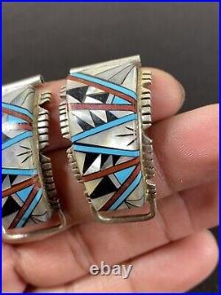 Beautiful Native American Vtg Sterling Silver Turquoise Shell Inlay Watch Tips