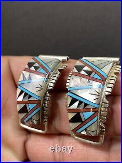 Beautiful Native American Vtg Sterling Silver Turquoise Shell Inlay Watch Tips