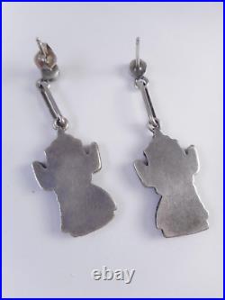 Best Vtg Zuni Sterling Silver Inlay Mosaic Medicine Man Drop Dangle Earrings