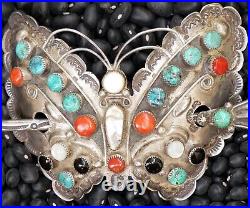 Butterfly Hair Barrette Old Pawn Navajo Stamped Silver Handmade Native American