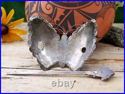 Butterfly Hair Barrette Old Pawn Navajo Stamped Silver Handmade Native American