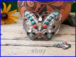 Butterfly Hair Barrette Old Pawn Navajo Stamped Silver Handmade Native American