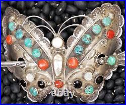 Butterfly Hair Barrette Old Pawn Navajo Stamped Silver Handmade Native American