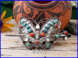 Butterfly Hair Barrette Old Pawn Navajo Stamped Silver Handmade Native American