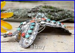 Butterfly Hair Barrette Old Pawn Navajo Stamped Silver Handmade Native American