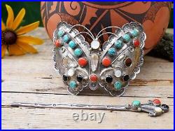 Butterfly Hair Barrette Old Pawn Navajo Stamped Silver Handmade Native American