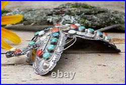 Butterfly Hair Barrette Old Pawn Navajo Stamped Silver Handmade Native American