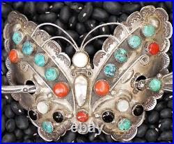 Butterfly Hair Barrette Old Pawn Navajo Stamped Silver Handmade Native American